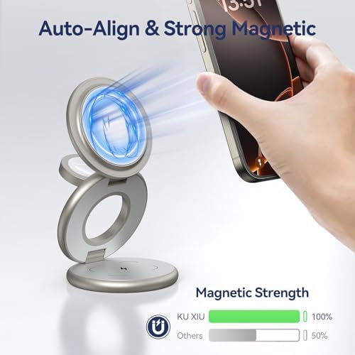 Ultra-Fast 3-in-1 Magnetic Wireless Charging Station for Apple Devices – Foldable Aluminum Alloy Dock for i Phone 16/15/14/13/12, Apple Watch & Air Pods with 20 W Adapter – Portable Power Solution for Travel Enthusiasts and Tech Savvy Users