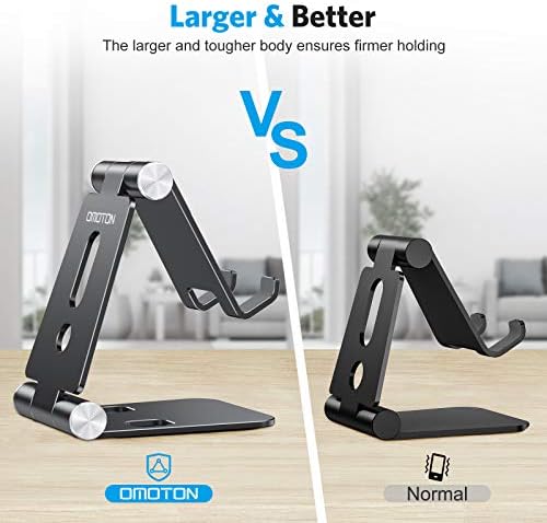 OMOTON Foldable Cell Phone Stand, C4 Portable Aluminum Phone Holder, Adjustable Phone Dock Cradle Compatible with iPhone 16/15/14 Pro Max, Samsung Galaxy, Small Tablets and Other Phones, Grey – Enhanced Compatibility and Speed