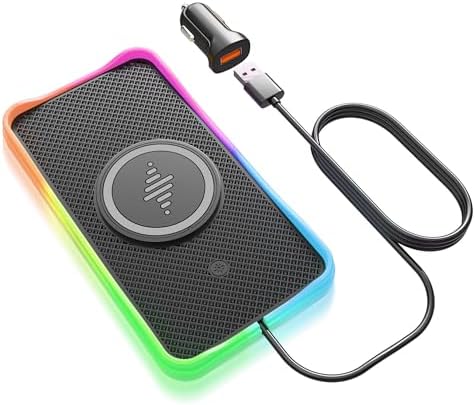 Elevate Your Driving Experience with the LANSEMKU 15 W RGB Wireless Car Charger Pad – Fast and Stylish Charging for i Phone and Samsung Devices, Non-Slip Design with 100 CM USB Cable for Ultimate Convenience and Compatibility