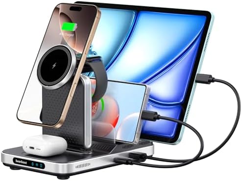 Ultimate 5-in-1 Magnetic Charging Station for Apple Devices – Fast Charging Hub for i Phone 16/15/14/13/12, Apple Watch Series 10/9/8/7/6 & Ultra, Air Pods, i Pads, Tablets, & Nintendo Switch – Sleek Design for Home & Office Use, Enhanced Compatibility & Efficiency