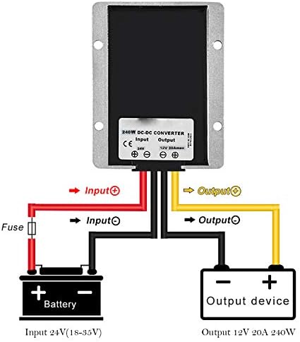 High-Efficiency Waterproof DC 24 V to 12 V Voltage Buck Converter – 20 A, 240 W Transformer for Automotive and Industrial Applications – Reliable Power Module with Enhanced Safety Features and Versatile Compatibility for Golf Carts and Forklifts