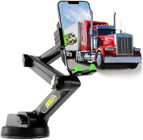 Heavy-Duty Truck Phone Mount with Super Suction Cup – Ultimate Mobile Device Holder for i Phone & Samsung, 16.9-Inch Long Arm for Maximum Stability & Flexibility, Ideal for Big Rig Drivers, Enhances Road Safety and Hands-Free Navigation