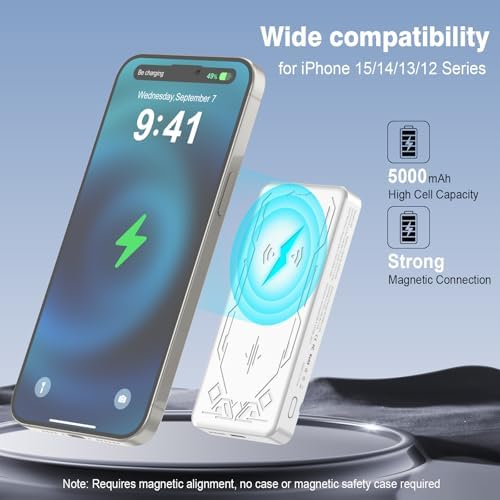 Compact Magnetic Power Bank – 5000 m Ah Wireless Charger with 20 W PD Fast Charging for i Phone 16/15/14/13/12 Pro/Mini/Max – Sleek Gold Design for Enhanced Portability and Compatibility