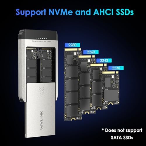 WAVLINK 20 Gbps Dual-Bay M.2 SSD Cloner – Tool-Free NVMe Duplicator for PCIe 2230/2242/2260/2280, Effortless Offline Cloning for Up to 8 TB SSDs, Compatible with AHCI, Streamline Your Data Management with Superior Speed and Efficiency