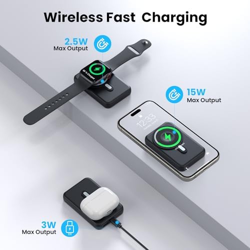 Revolutionary 3-in-1 Magnetic Power Bank 12000 m Ah – Ultra-Fast 22.5 W PD Charging with LCD Display, Wireless Compatibility for i Phone 12-16, i Watch, and Air Pods – Unmatched Portability and Efficiency for On-the-Go Power Solutions