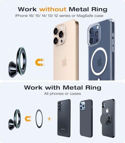 VICSEED Magnetic Phone Holder for Car Dashboard – Colorful Gradient Mag Safe-Compatible Mount for i Phone 12-16 Pro Max & Samsung Devices – Ultimate Durability with All-Metal Construction – Secure Grip for Bumpy Rides – Effortless One-Handed Operation – Perfect Blend of Style & Functionality for Enhanced Driving Experience