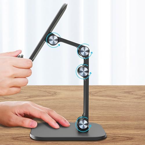 Phone Stand, Adjustable Height and Angle Foldable Cell Phone Stand Holder for Desk, Taller iPhone Stand Compatible 4-11 Inch All Mobile Phone/iPad/Tablet – Black (Black) – Enhanced Compatibility and Speed