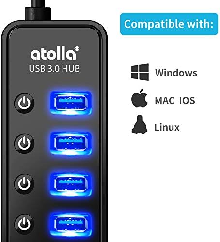Atolla 7-Port USB Hub 3.0 with Individual Power Control, Smart Charging Port, and High-Speed Data Transfer – Essential USB Splitter for Mac Book, Mac Pro, and Multi-Device Connectivity Solutions