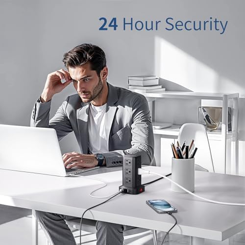 Ultimate Surge Protector Power Strip Tower with 10 FT Cord and 4 USB Ports (1 USB C) – 12 AC Outlets for Home Office and Dorm Room – Space-Saving Design with Enhanced Protection for Your Electronics and Fast Charging Solutions