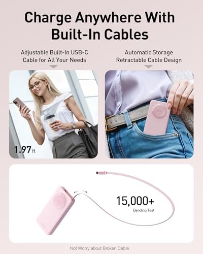 Ultra-Slim 10,000 m Ah Power Bank with 30 W PD Fast Charging & Integrated Retractable USB-C Cable – Perfect for i Phone 16/15, Samsung Galaxy 25/24, Google Pixel, and Mac Book Air – Effortless Portability Meets Stylish Efficiency in Sleek White Design for On-the-Go Charging