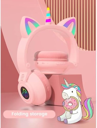 Magical Pink Unicorn Wireless Headphones for Kids – Foldable Over-Ear Design with Built-In Microphone, Volume Limiting for Hearing Safety & Universal Compatibility – Ideal Gift for Unicorn Enthusiasts on Birthdays or Holidays
