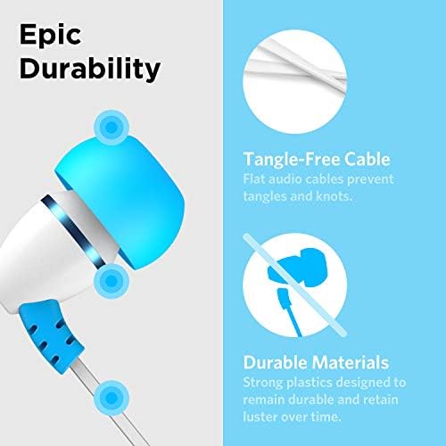 Lil Gadgets Safe Sound Kids Earbuds – Comfortable Wired Earphones for School with Volume Limiting, In-Line Microphone, Travel Case & Audio Splitter – Perfect for Young Learners in Blue