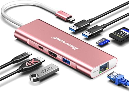 Revolutionize Your Connectivity with the Hiearcool 8-in-1 USB C Hub Ethernet – High-Speed 4 K@60 Hz HDMI, Dual USB 3.0 Ports & Gigabit Ethernet for Mac Book Pro/Air, i Pad, Dell, and Lenovo – Streamline Your Workspace with Effortless Multitasking and Enhanced Compatibility – Ultimate Portable Adapter for Professionals on the Go