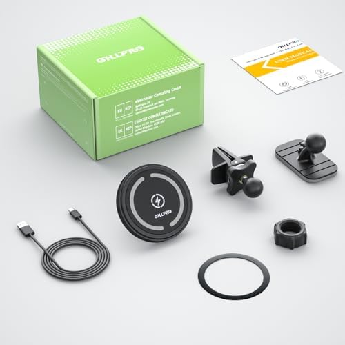 OHLPRO Mag Safe Car Charger Mount for i Phone 16/15/14/13 Pro Max – 15 W Fast Charging Phone Holder with 360° Rotation, Secure Adhesive Base for Tesla and Other Vehicles, Ultimate Magnetic Car Accessory for Safe Driving and Hands-Free Navigation – Perfect Gift for Tech Enthusiasts and Road Warriors