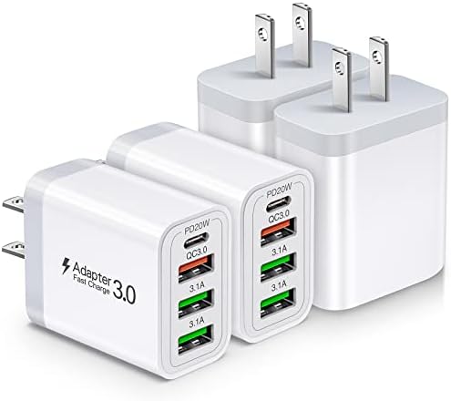 35 W USB-C Fast Charging Block 4-Pack – High-Speed 4-Port Wall Charger with PD 3.0 & Quick Charge 3.0 for i Phone 16/15/14/Pro, i Pad Pro, Samsung Galaxy, and More – Universal Compatibility for All Devices, Compact & Travel-Ready Power Adapter