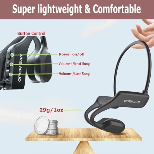 Ultra-Light Open Ear Bluetooth Sports Headphones – Waterproof & Sweatproof Ergonomic Earbuds for Unmatched Comfort in Running, Cycling, and Hiking – Hands-Free Microphone with Ambient Awareness for Active Lifestyles