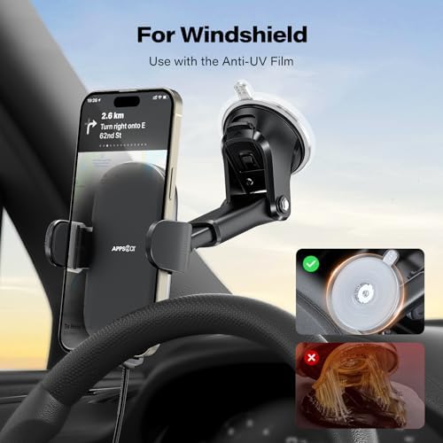 Ultimate APPS2 Universal Car Suction Cup Phone Mount – Secure Dashboard Holder for i Phone & Samsung – 360° Rotation, Sticky Gel Pad for Enhanced Stability – Effortless Installation & Hands-Free Navigation – Ideal for All Smartphone Models