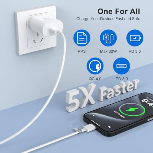Powerful 30 W i Phone 16 Pro Max Charger Bundle with 10 FT USB-C Cable – Fast Charging Solution for i Phone 15/16 Series – Compact and Travel-Friendly Design for Home & On-the-Go – Exceptional Durability and Performance for Uninterrupted Connectivity