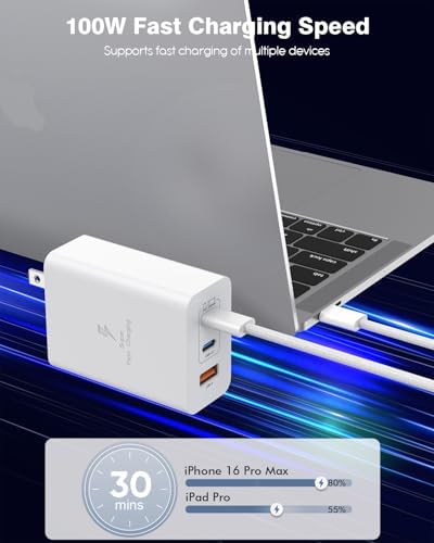 Power Up with the Ultimate 100 W USB-C Charger Bundle: Dual USB-C Ports with 140 W 6 FT Braided Cable for Fast, Simultaneous Charging of i Phone 16/15, i Pad Pro, and Mac Book – Experience Intelligent Protection for Safe Use and Travel-Ready Convenience – Maximize Charging Efficiency and Minimize Downtime with Our High-Performance 3-Port Adapter – Perfect for Home, Office, and On-the-Go Charging Needs – Universal Compatibility Ensures Fast Charging for All Your Devices – Stay Connected and Powered Up Anytime, Anywhere!
