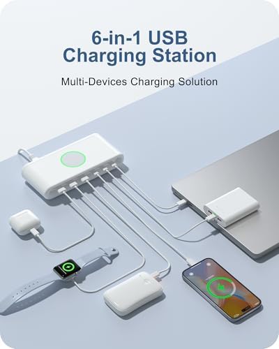 Powerful 145 W USB-C Multi-Port Charging Hub – Rapid 6-Port USB Charging Station for Laptops, Tablets, and Smartphones – Ideal for Mac Book, HP, i Pad, i Phone, and Samsung – Sleek Compact Design with Advanced Overcharge Protection for Home and Office Use
