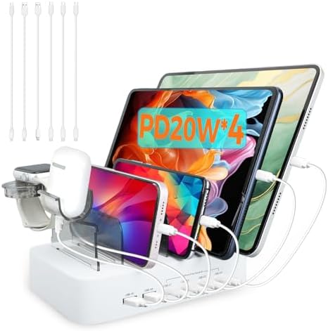 Ultimate 100 W USB C Multi-Device Charging Station: Fast Charge 4 PD & 2 USB Ports for Apple i Phone, i Pad, Android Phones & Tablets | Compact Desktop Organizer with Advanced Safety Features for Home & Office Use