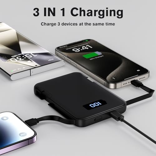 Ultra-Slim 5000 m Ah Portable Charger with Built-in Cables – Travel-Friendly Power Bank for i Phone & Android Devices – Lightweight, Efficient, and Universally Compatible External Battery Pack – High-Speed Charging with Multiple Safety Protections – Perfect for Daily Use and Emergency Power Needs – Ideal for Travelers and On-the-Go Charging Solutions