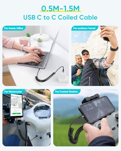 SUNGUY Coiled USB C to USB C Cable,2Pack 60W [1.5FT-5FT] USBC to USBC Android Auto & Carplay Cable for iPhone 16/15/ Pro/Pro Max, Samsung Galaxy S24/S3/S22, iPad Pro – Enhanced Compatibility and Speed