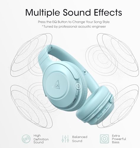 Unleash Your Sound Potential with DOQAUS Over-Ear Bluetooth Headphones – 70-Hour Playtime, Customizable EQ Modes, and Hi-Fi Stereo Sound for Bass Lovers – Perfect for Work, Travel, and Ultimate Comfort with Luxurious Memory Foam Ear Cushions
