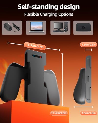 Ergonomic Charging Grip for Switch 2 Joycon – Lightweight Controller Holder with Magnetic Fast Charging, LED Status Lights, and USB Cable – Ultimate Comfort and Play While Charging Accessory