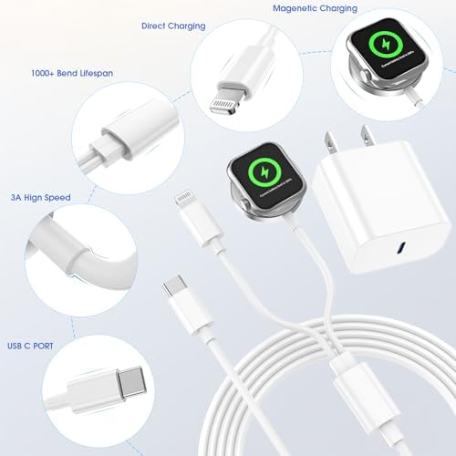 Upgrade Your Charging Experience with the Dual-Function 2-in-1 USB C Fast Charger for i Phone and Apple Watch – 6 FT Magnetic Cable & 15 W MFi Certified Wall Adapter, Perfect for Home and Travel Power Solutions, Seamlessly Compatible with All Apple Watch Series and i Phone 14