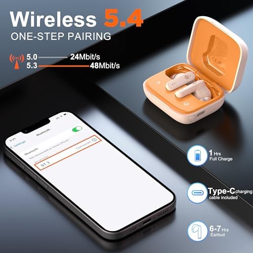 THREE PEACHES Bluetooth 5.4 Wireless Earbuds – Advanced Active Noise Cancelling In-Ear Headphones with Intuitive Touch Controls and USB Charging Case – IPX4 Waterproof Design for Ultimate Durability, Ideal for Fitness Enthusiasts, Daily Commuters, and Music Aficionados