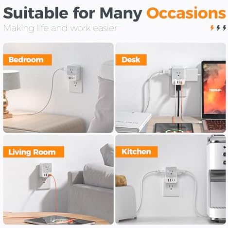 TESSAN 20 W USB C Charger Block with 3 Outlet Surge Protector – Fast Charging Multi-Port Wall Adapter for Home, Office, and Dorm Use – Compact Design with Enhanced Compatibility for All Devices