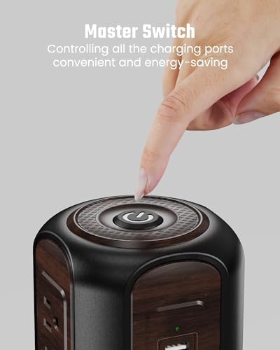 Maximize Your Charging Efficiency with the SUPERDANNY Power Strip Tower Surge Protector – 9 Outlets & 4 USB Ports, 10 Ft Extension Cord, 1080 Joules Surge Protection, Grounded Safety Design for Home and Office Use – Stylish Black Desktop Charging Station for Clutter-Free Solutions