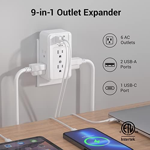 Elevate Your Charging Game with the Clear Power 2-Outlet Power Strip – 6 ft Flat Plug Power Station Featuring 3 USB Ports (1 USB-C) for Rapid Device Charging, Ideal for Home, Office & Travel, Durable & Compact Design, White, Model DC3 S-1102-DC