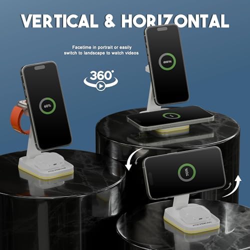 Revolutionize Your Charging Routine with the POLYGEAR 4 in 1 Magnetic Wireless Charging Station – 15 W Fast Mag Safe Hub for i Phone 12-15 Pro Series, Air Pods 2/3/Pro, and i Watch Ultra/8/7/SE/6/5/4/3/2 – Includes 20 W PD Adapter & USB-C Connectivity for Unmatched Versatility and Efficiency