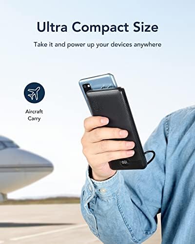 VEGER Ultra-Slim 10,000 m Ah Portable Charger with Built-in Cables and Integrated Wall Plug – Fast Charging Power Bank for i Phone, i Pad, Samsung, and More – Essential Travel Battery Pack for On-the-Go Charging and Enhanced Device Compatibility