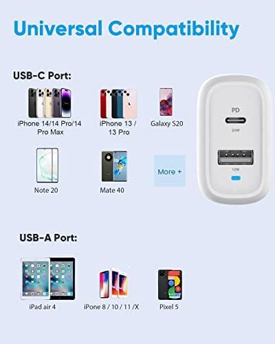 Power Lot 68 W Dual Port USB C Charger – Ga N Technology Power Adapter for Fast Charging Mac Book Pro & i Pad Pro – Compact 60 W USB-C & 18 W USB-A Compatibility for i Phone 12 Pro Max/11 Pro Max – Sleek, Lightweight Design for Effortless Portability and Enhanced Charging Efficiency