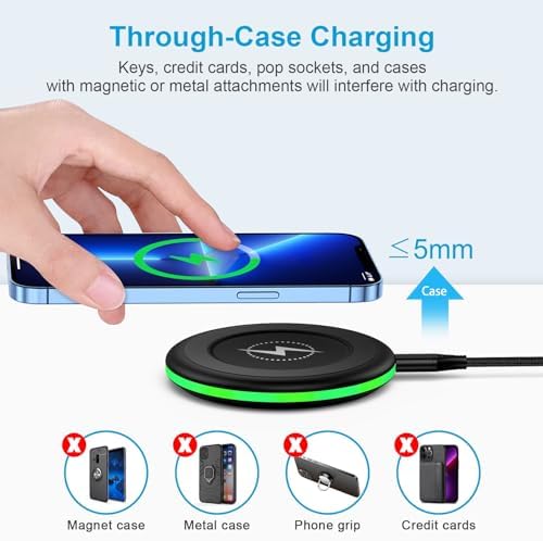 15 W Fast Android Wireless Charging Pad with QC 3.0 Adapter for Moto Edge, Samsung Galaxy S Series, and Google Pixel – Ultimate Charging Convenience with Through-Case Capability, Enhanced Safety Features, and Non-Slip Design for All Qi-Enabled Devices
