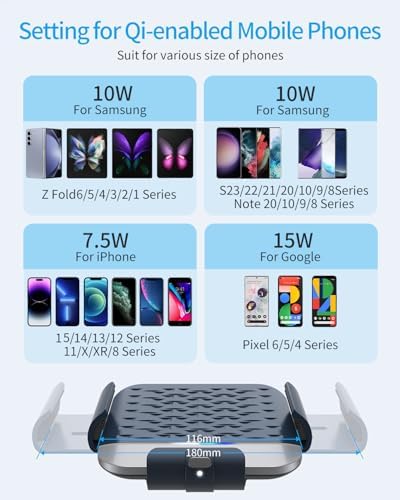 Fast Charging Wireless Car Charger for Samsung Galaxy Z Fold 6/5/4/3 – Auto-Clamping Air Vent and Dashboard Mount with Dual Coils for Optimal Efficiency – Essential Qi-Compatible Accessory for Seamless Navigation and Enhanced Convenience