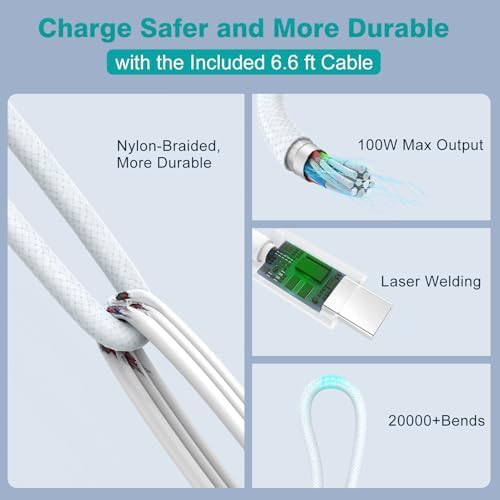 Ultra Compact 100 W USB-C Power Adapter for Mac Book Pro & Air (2019-2025) – Rapid Charge with 6.6 FT Braided Cable | Optimal Compatibility & Battery Preservation for Mobile Professionals