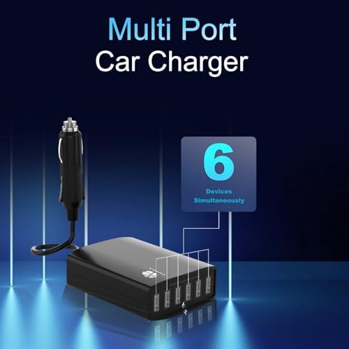 Ultimate 50 W 6-Port USB Car Charger – Fast Charging Adapter for i Phone 13/12/11, Galaxy, and More – Compact Cigarette Lighter Multi-Device Power Hub for Family Adventures and Road Trip Efficiency