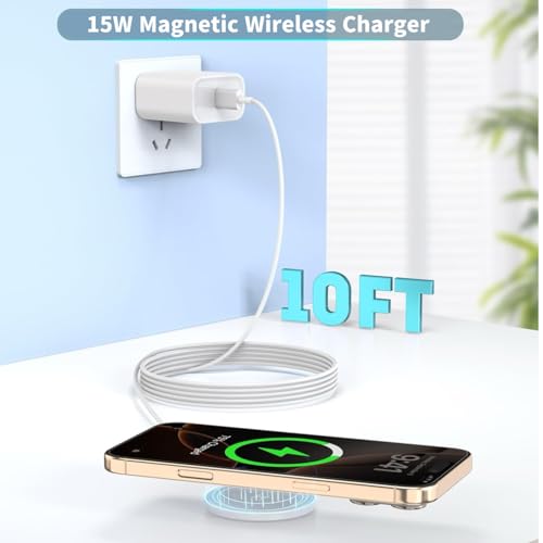Ultimate 10 FT Magnetic Wireless Charger for i Phone | Fast 15 W Mag Safe Charging Pad | 2-Pack with Advanced Overcharge Protection | Compatible with i Phone 16/15/14 Series & Air Pods | Travel-Friendly Design for On-the-Go Power Solutions