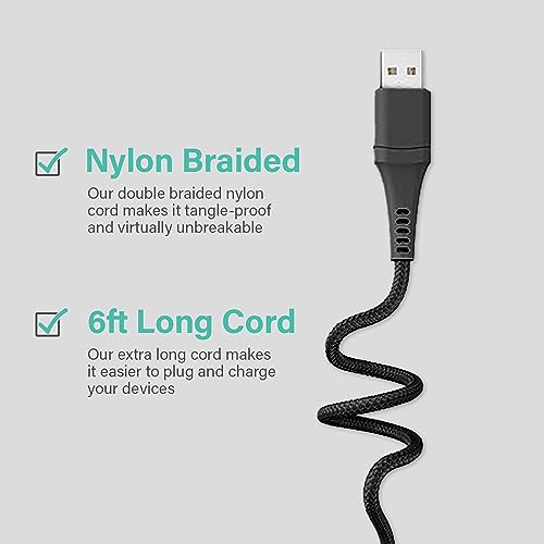 Versatile 3-in-1 Universal Charging Cable – 6 ft Nylon Braided Charger for i Phone, Android & More | Lightning, Type C & Micro USB Compatibility | Fast Charging Solution in Vibrant Tangerine for Ultimate Convenience and Style