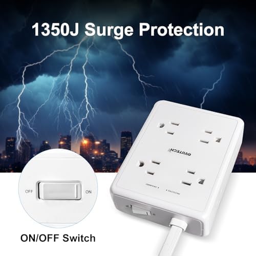 Maximize Your Power Potential with the 6 Ft Surge Protector Flat Extension Cord Power Strip – 8 Outlets & 4 USB Ports (Including 2 USB-C) for Rapid Charging, 1350 Joules Protection, Perfect for Home or Office Environment, Space-Saving Design for Enhanced Compatibility