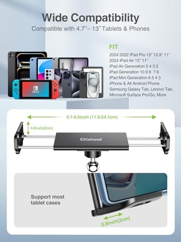 Premium Aluminum Dual Ball Head Tablet Holder for Microphone Stands – Versatile i Pad & Smartphone Mount for Musicians and Presenters – Adjustable Side-Mount Design for 4 to 12.9-Inch Devices – Lightweight, Durable, and Easy to Transport – Enhance Your Performance with Optimal Device Accessibility and Stability