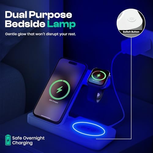 Ultimate 4-in-1 Wireless Charging Station for i Phone, Apple Watch, and Air Pods – Fast Qi-Certified Dock with Foldable Design, Extra USB Port, and Sleek Black Finish for Enhanced Device Organization and Efficiency