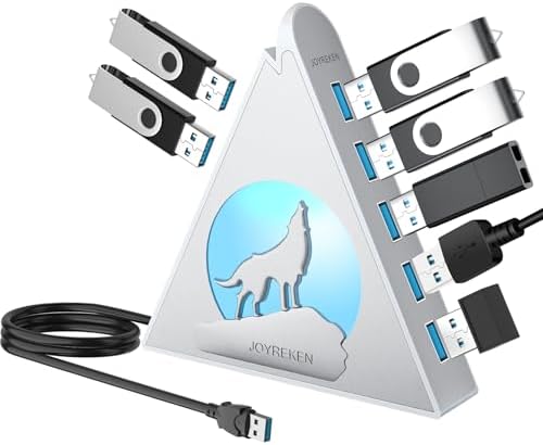 Elevate Your Connectivity Game with the Joy Reken 7-Port USB 3.0 Hub – High-Speed Data Transfer, Vertical Design with RGB Lighting, Ideal for PC, Mac, Laptop, PS5, Xbox, and More – 5 Gbps Performance with 2 FT Extension Cable for Optimal Placement and Style