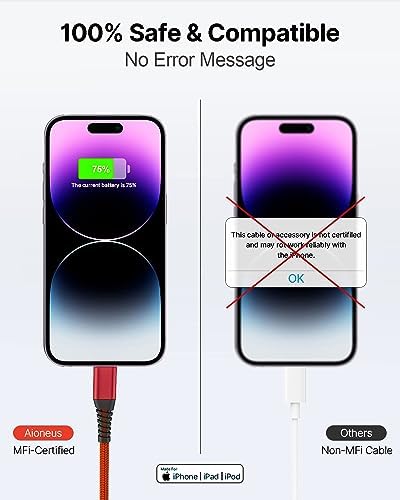 Aioneus 10 ft i Phone Charger 2 Pack – Apple Certified Lightning Cable with Fast Charging, Extra Long Nylon Braided Cord in Stylish Pink for i Phone 13, 12, 11, XS, XR, 10, 8, 7, 6 Plus – Unmatched Durability and Flexibility
