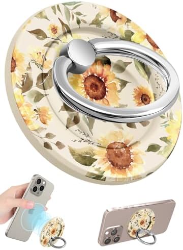 Tycamp Vintage Floral Magnetic Phone Grip – Chic Mag Safe-Compatible Ring Holder for i Phone 16/15/14/13/12 Series – Adorable & Practical Phone Stand for Women and Girls – Superior Grip for Safe Handling & Effortless Selfie Capture