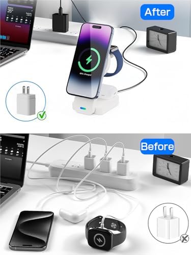 Premium 3-in-1 Magnetic Wireless Charging Station for i Phone 16/15/14/13/12, Apple Watch Ultra/SE, and Air Pods – Fast & Efficient Multi-Device Charger with Enhanced Safety Features for Home, Office & Travel